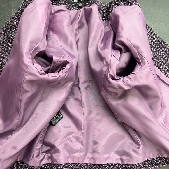 Albert Nipon Pockets Purple Tweed And Velvet 2pc Skirt Suit Set Womens Size 6P - Picture 9 of 16